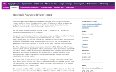 Research Associate a Cambridge in partnership con l’Istituto nazionale